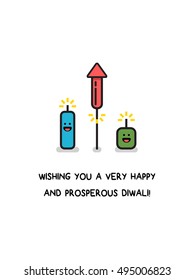 Wishing you a very happy and prosperous Diwali! (Line Art in Flat Style Vector Illustration Icon Design)