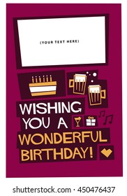 WISHING YOU A WONDERFUL BIRTHDAY (Text Box Template) (Vector Illustration in Flat Style Poster Design)