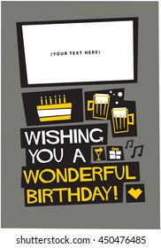 WISHING YOU A WONDERFUL BIRTHDAY (Text Box Template) (Vector Illustration in Flat Style Poster Design)