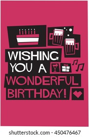 WISHING YOU A WONDERFUL BIRTHDAY (Vector Illustration in Flat Style Poster Design)
