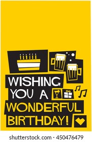 WISHING YOU A WONDERFUL BIRTHDAY (Vector Illustration in Flat Style Poster Design)