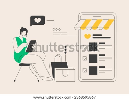 Wishlist abstract concept vector illustration. Online shopping wishlist, e-commerce website, add to personalized collection, user account, product in stock, online retailer abstract metaphor.