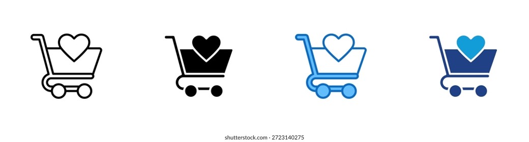 Lista de deseos Vector de diseño de íconos de estilo múltiple - Carrito de compras con un Carrito de corazón, que representa favoritos, artículos guardados o productos de la lista de deseos