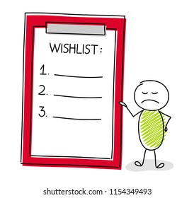 Wishlist with cartoon stickman. Vector