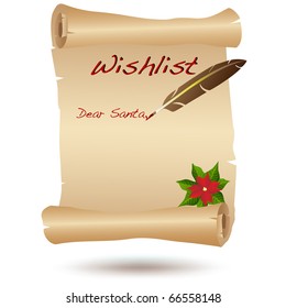 Wishlist for Christmas on a parchment VECTOR isolated on white