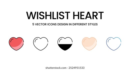 Wishlist Heart vector icons set ready to use wed and mobile apps.