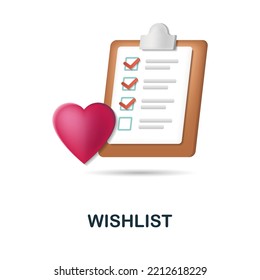 Wishlist icon. 3d illustration from online store collection. Creative Wishlist 3d icon for web design, templates, infographics and more