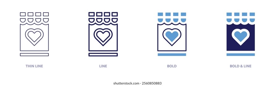 Wishlist icon in 4 different styles. Thin Line, Line, Bold, and Bold Line. Duotone style. Editable stroke.