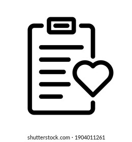 Wishlist icon. Clipboard with heart icon. Vector illustration. Favourite list icon. Love list icon isolated