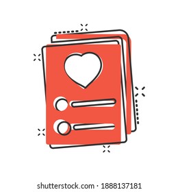 Wishlist icon in comic style. Like document cartoon vector illustration on white isolated background. Favorite list splash effect business concept.