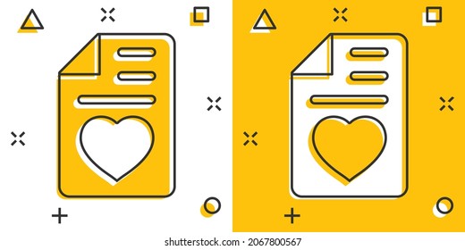 Wishlist icon in comic style. Like document cartoon vector illustration on white isolated background. Favorite list splash effect business concept.