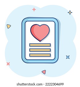 Wishlist icon in comic style. Like document cartoon vector illustration on white isolated background. Favorite list splash effect business concept.