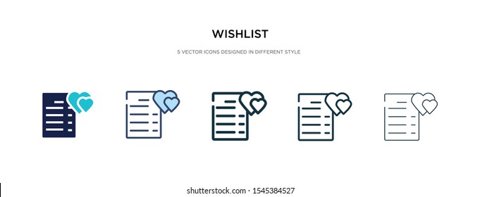 wishlist icon in different style vector illustration. two colored and black wishlist vector icons designed in filled, outline, line and stroke style can be used for web, mobile, ui