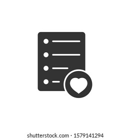 Wishlist icon in flat style. Like document vector illustration on white isolated background. Favorite list business concept.