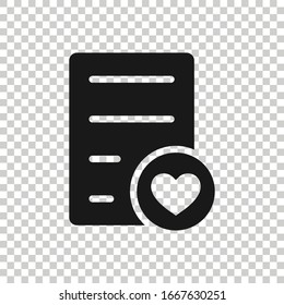 Wishlist icon in flat style. Like document vector illustration on white isolated background. Favorite list business concept.
