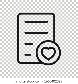 Wishlist icon in flat style. Like document vector illustration on white isolated background. Favorite list business concept.
