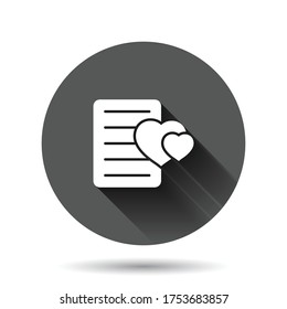Wishlist icon in flat style. Like document vector illustration on black round background with long shadow effect. Favorite list circle button business concept.