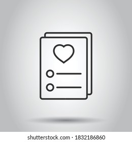Wishlist icon in flat style. Like document vector illustration on white isolated background. Favorite list business concept.