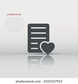 Wishlist icon in flat style. Like document vector illustration on white isolated background. Favorite list business concept.