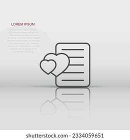 Wishlist icon in flat style. Like document vector illustration on white isolated background. Favorite list business concept.