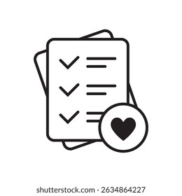 Wishlist icon in line style. Love letter, like document vector illustration. Favorite list business concept.