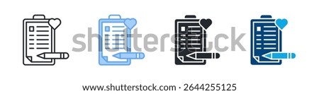 Wishlist Icon Set Multiple Style. Design In Outline, Blue, Glyph, Dual Tone