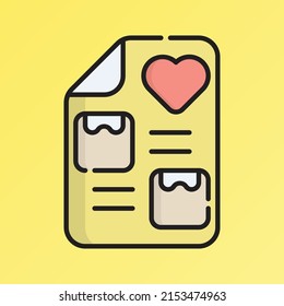 Wishlist Icon Vector Illustration. Flat Outline Cartoon. Shopping and Ecommerce Icon Concept Isolated Premium Vector