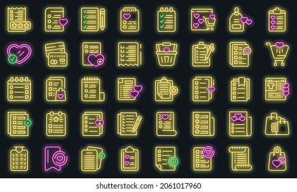 Wishlist icons set outline vector. Document page. Wish list