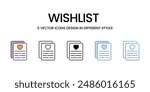 Wishlist icons vector set stock illustration.