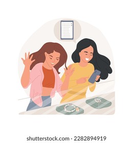 Wishlist isolated cartoon vector illustration. Attractive teenage girls looking with interest at shop window, having wishlist of new clothes, teens lifestyle and fashion vector cartoon.