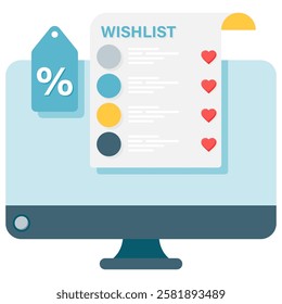 wishlist on a computer, digital marketplace and online store