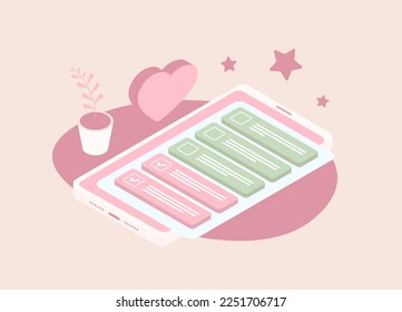 Wishlist and to-do-list concept. Smartphone with checklists and tasks app. Personal to do list or wishlist isometric vector illustration