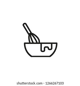 Wisk and bowl line icon. Making dough, baking, food preparation. Cooking concept. Vector illustration can be used for topics like food, kitchen, culinary