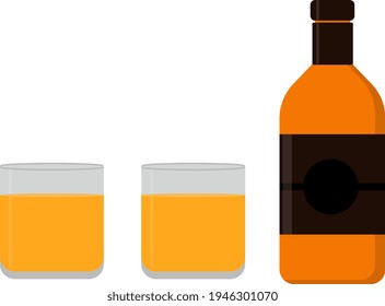 Wiskey bottle, illustration, vector on white background.