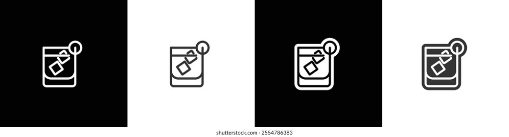 Wisky glass icons. Classic alcoholic cocktail and cocktail glass thin line and flat icon. Cocktail glass vector illustration symbols in black white and transparent background.