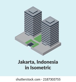 Wisma Mandiri building isometric architectural in Jakarta, Indonesia
