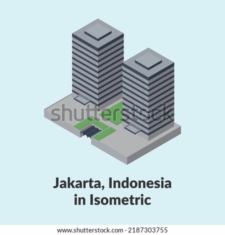 Wisma Mandiri building isometric architectural in Jakarta, Indonesia