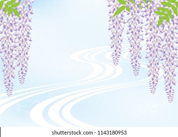 Wisteria flower and flowing background background material. Japanese style image.