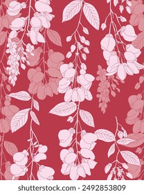 Wisteria flower shadow graphic design Seamless pattern for decorating all fashion designs, fabrics, wallpapers and prints on a dark background.