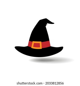 Witch accessories. Witch hat design, element from mystery collection for Halloween party decoration, invitation card, print. Vector illustration.