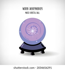 Witch accessories. Magic Crystal Ball, element from mystery collection for Halloween party decoration, invitation card, print. Vector illustration.