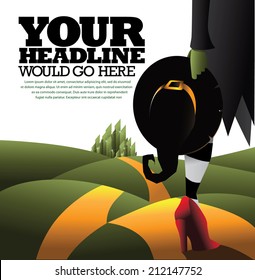Witch advertising template. . EPS 10 vector, grouped for easy editing. No open shapes or paths.