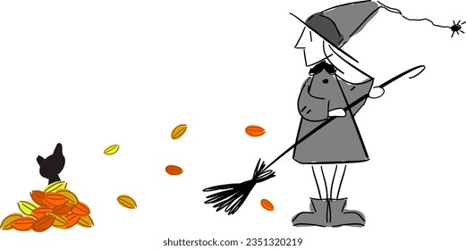 witch autumn witch vector black cat halloween stylize