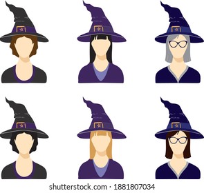 Witch Avatar. Woman in witch costume vector illustration.