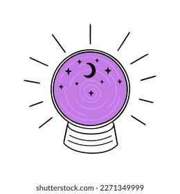 Balón de bruja. bola de cristal mágico. Ilustración vectorial para impresión, fondos, cubiertas y embalaje. La imagen se puede usar para tarjetas de felicitación, carteles, pegatinas y textiles. Aislado sobre fondo blanco.
