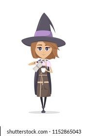 A witch barista with coffee in the costume for Halloween.