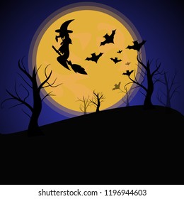 witch and bats on a moon background.eps