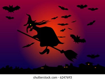 witch and bats on sky