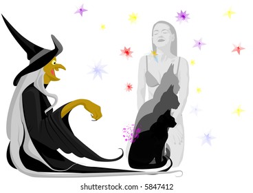 Witch with black cat