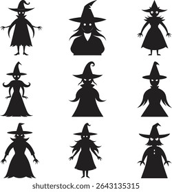 Witch black silhouette vector style with white background
